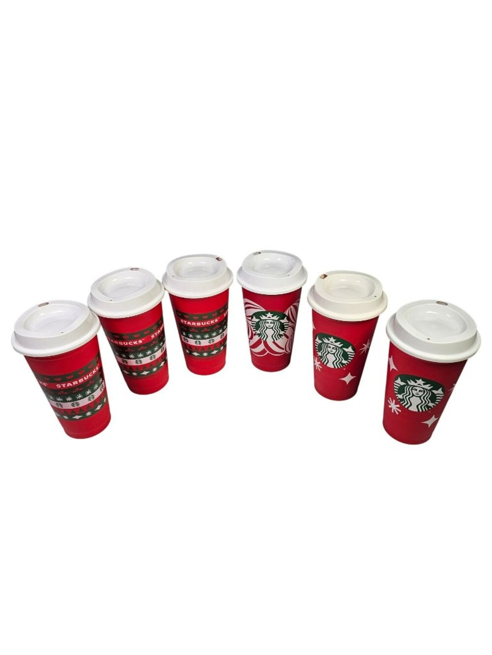 Starbucks Lot of 6 Christmas Holiday 16oz Reusable Cups w/ Lids 2013 Red